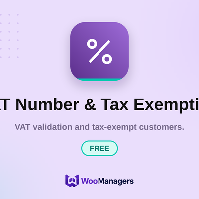 VAT Number & Tax Exemption — Free — WooCommerce extension by WooManagers. VAT validation and tax-exempt customers.