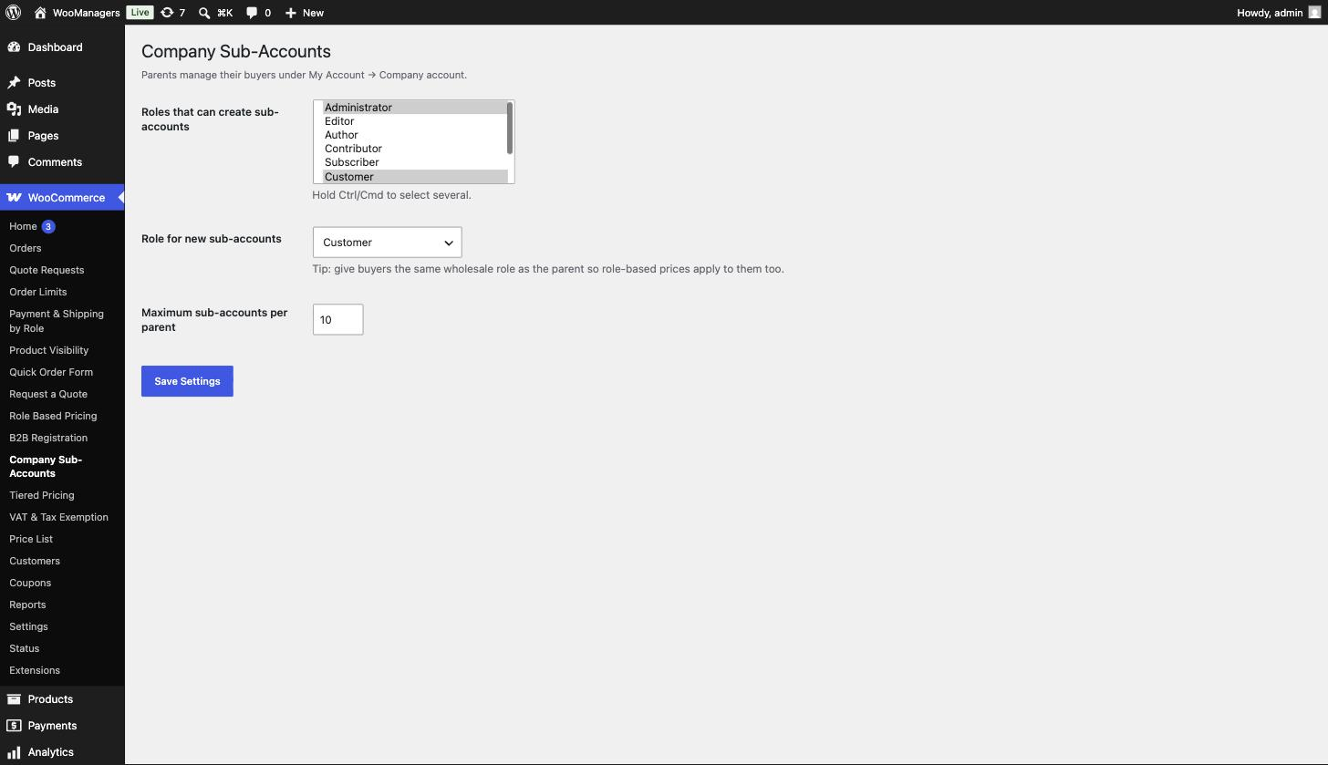 Settings: eligible roles, buyer role and limits.