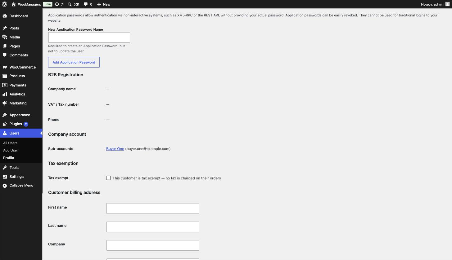 The company relationship on the user profile.