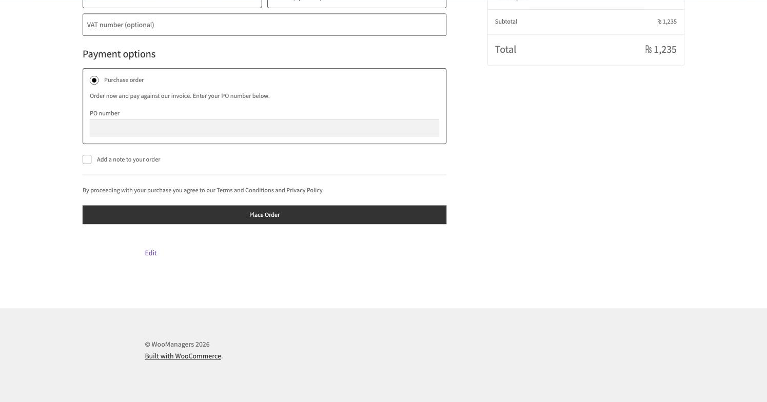 The VAT number field on the block checkout.